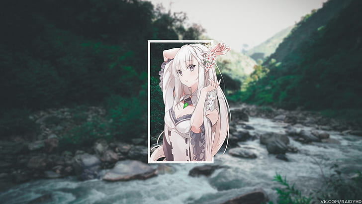 anime, anime girls, picture-in-picture, Emilia (Re: Zero), Puck (Re:Zero), HD wallpaper