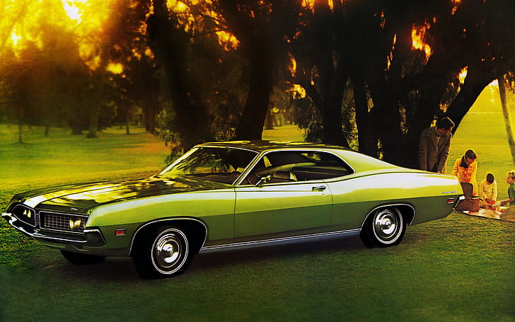 1971 Ford Torino 500, green muscle coupe, muscle car, HD wallpaper