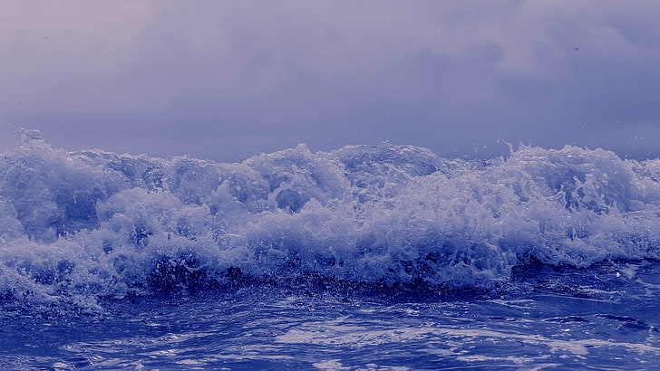 water waves, sea, nature, blue, white, sky, clouds, foam, beauty in nature, HD wallpaper