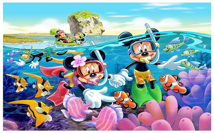 Mickey Mouse And Mini Underwater Adventure Diving Hd Wallpaper 1920×1200