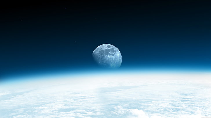 space, planet, Moon, clouds, atmosphere, sky, blue, nature