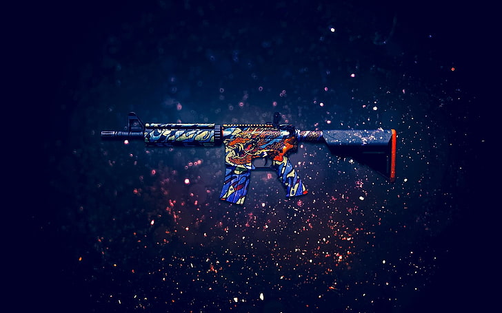 multicolored assault rifle wallpaper, M4A4, Counter-Strike: Global Offensive