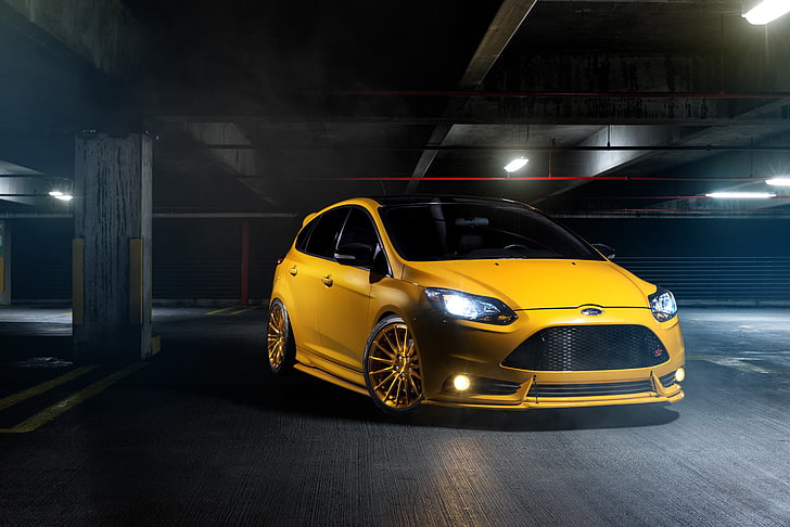 ford focus, car, yellow, tuning, Ford Focus ST, mode of transportation
