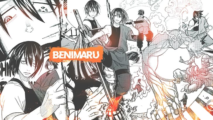 collage, manga, anime boys, Benimaru Shinmon, Enen no Shouboutai