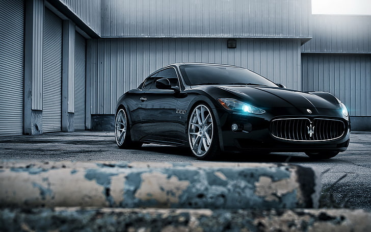 black Maserati coupe, car, cyan, mode of transportation, motor vehicle