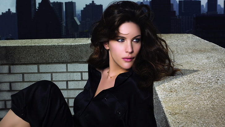 Liv Tyler, women, actress, black shirt, looking away, beauty, HD wallpaper