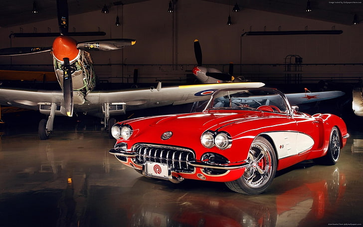red, Swiss Classic World, Chevrolet Corvette C1, 4k, HD, HD wallpaper