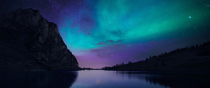 body of water, lake, aurorae, night, nature, beauty in nature, HD wallpaper