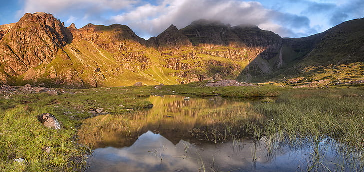body of water near mountains, Scotland, West Highlands, An Teallach, HD wallpaper