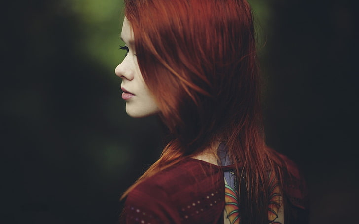 women, redhead, tattoo, Lass Suicide, portrait, face, women outdoors