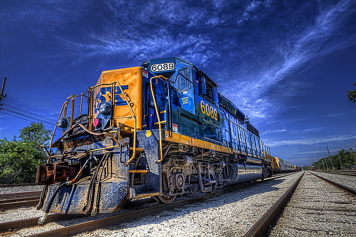 locomotive, vehicle, train, rail transportation, sky, track, HD wallpaper