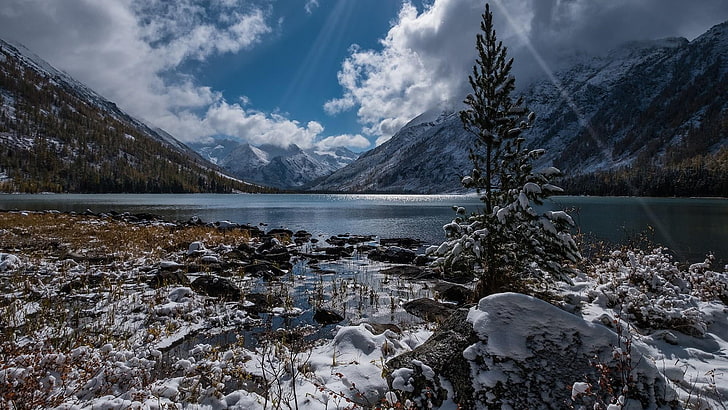 altai mountains, almaty lake, russia, big almaty lake, freezing, HD wallpaper