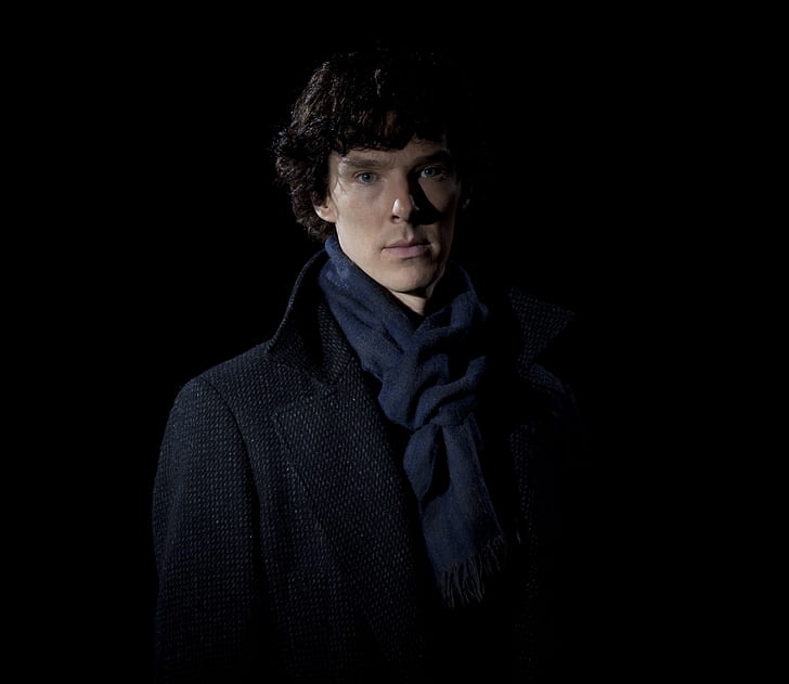 Sherlock Holmes, black background, Benedict Cumberbatch, Sherlock BBC, HD wallpaper