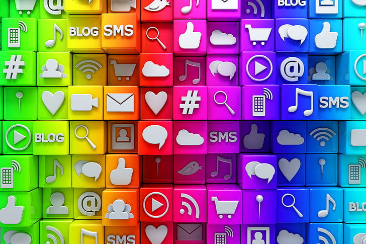 multicolored icon illustration, cubes, network, colorful, Internet, HD wallpaper