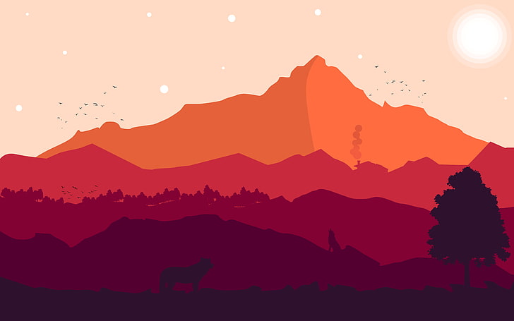 simple, nature, Firewatch, wolf, mountains, Mount Everest, vector