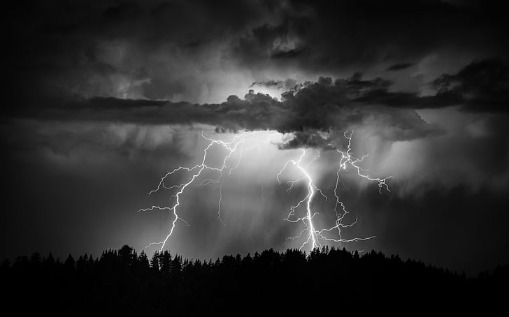 Photography, Lightning, Black & White, Cloud, Night, Sky, HD wallpaper