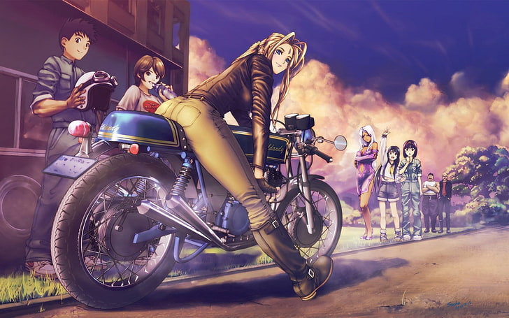 anime girl with motorcycle illustration, anime girls, transportation, HD wallpaper