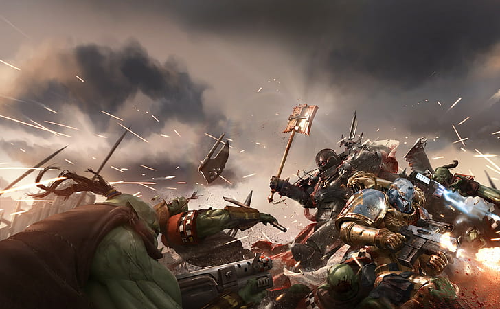 war, axes, weapon, warrior, orcs, Warhammer 40,000, Celestial Lions, HD wallpaper
