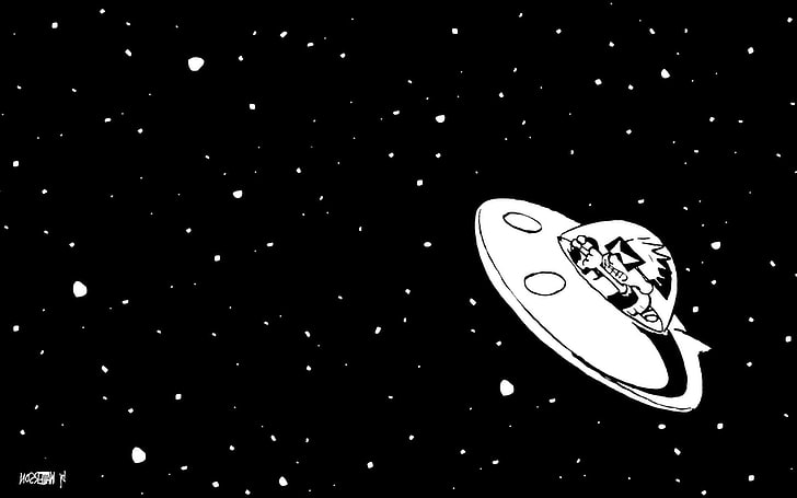 white UFO illustration, minimalism, Calvin and Hobbes, Spaceman Spiff