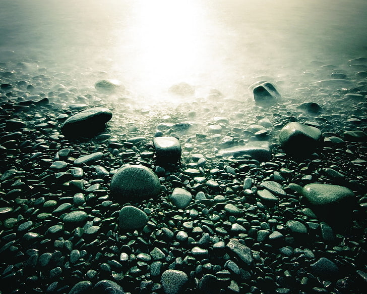sea, stone, beach, sunset, water, nature, stone - object, no people