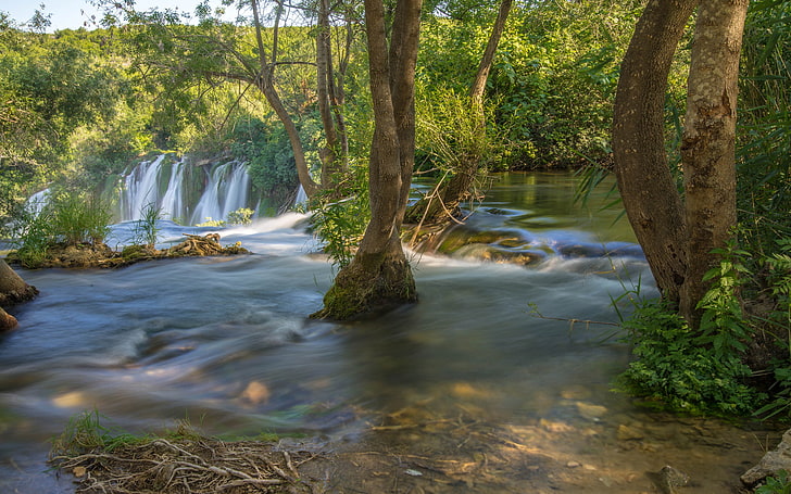trees, river, waterfall, Bosnia and Herzegovina, Kravice Falls, HD wallpaper