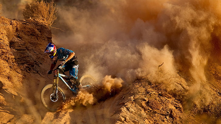 bicycle, bike, bull, dirt, dust, mountain, racing, red, track
