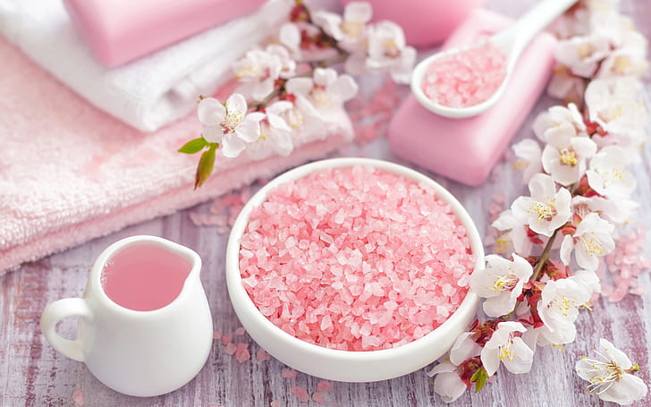 Spa Pink Sea Salt, spring flowers, HD wallpaper