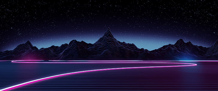 mountains, cyberpunk, Retro style, Retrowave, HD wallpaper