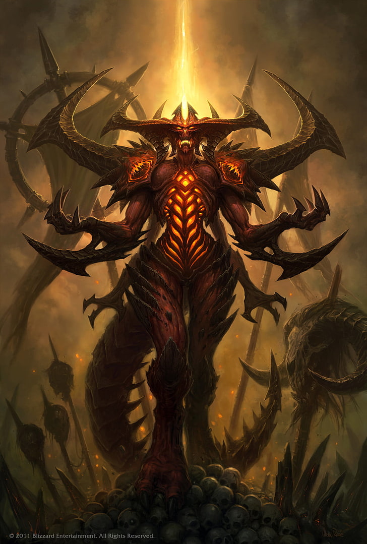 demon character graphic wallpaper, Diablo III, skull, Blizzard Entertainment