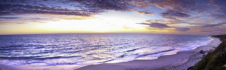 seashore under gray clouds at golden hour, landscape, beach, Australia, HD wallpaper
