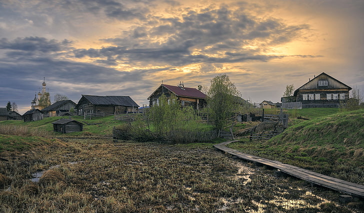 Russia, village, architecture, built structure, building, sky, HD wallpaper