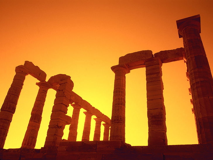 Sounion, ruins, Temple of Poseidon, Greece, sunrise, ancient