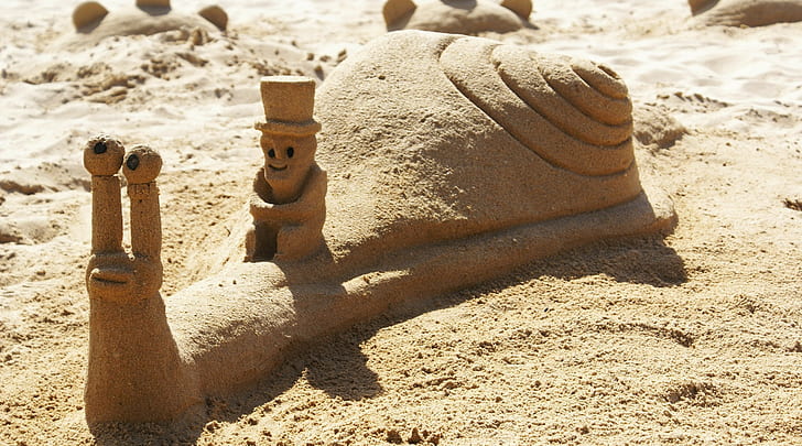 snail, sand, sand castle, beach, HD wallpaper