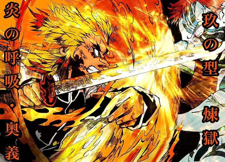 Wallpaper Rengoku vs Akaza Akaza Kyjur Rengoku Anime Demon Slayer  Kimetsu no Yaiba Background  Download Free Image