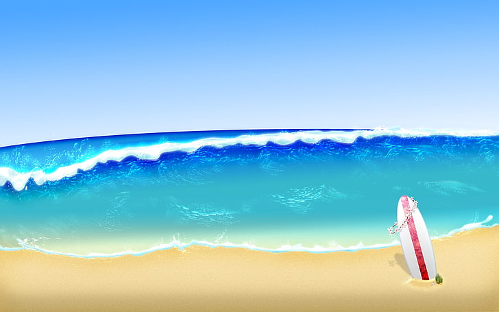 white surfboard near the beach illustration, surfboards, waves, HD wallpaper