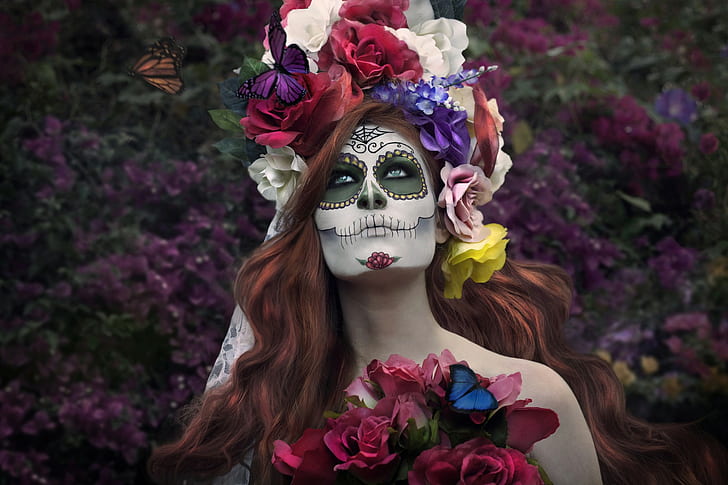 makeup, Dia de los Muertos, model, women, HD wallpaper