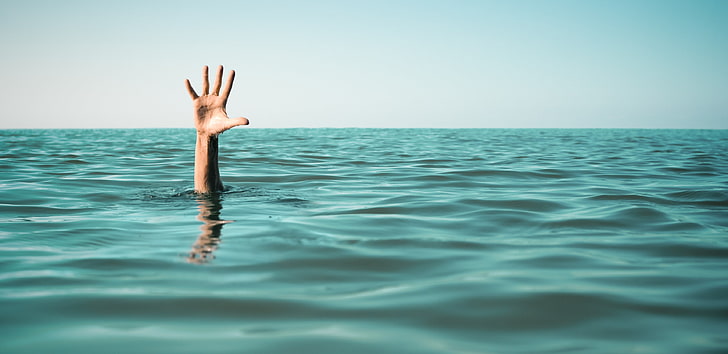 drown sea hand, human body part, water, human limb, horizon over water