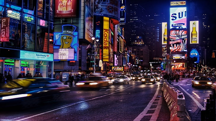 New York Time Square, liveliness, movement, street, night, urban Scene, HD wallpaper