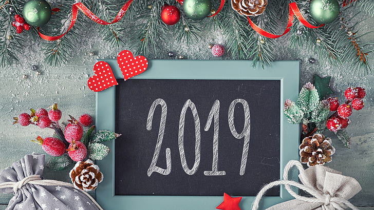 2019 (Year), Christmas, numbers, Christmas ornaments, New Year