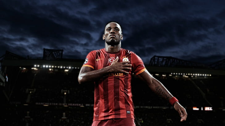 Didier Drogba, football, men's red vertical galatasaray jersey, HD wallpaper