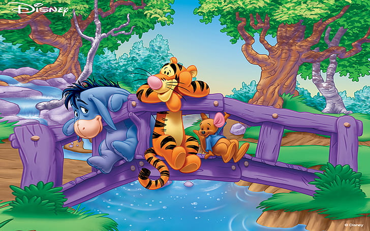 Eeyore Tigger And Roo Friendship River Bridge Fence Cartoon Winnie The Pooh Desktop Wallpaper Hd For Tablet And Laptops 1920×1200