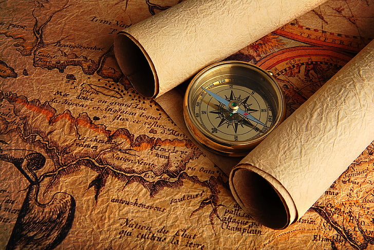map, Arrow, compass