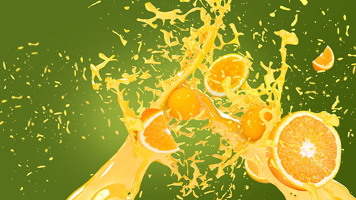 squirt, splash, oranges, juice, food and drink, colored background, HD wallpaper