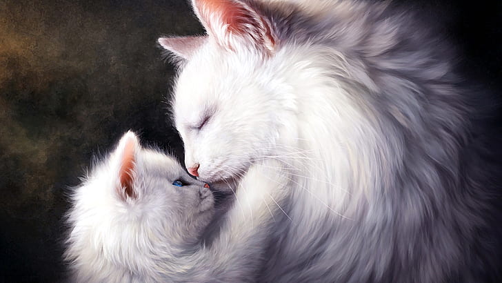 cat, kitten, whiskers, painting art, catling, love, emotion