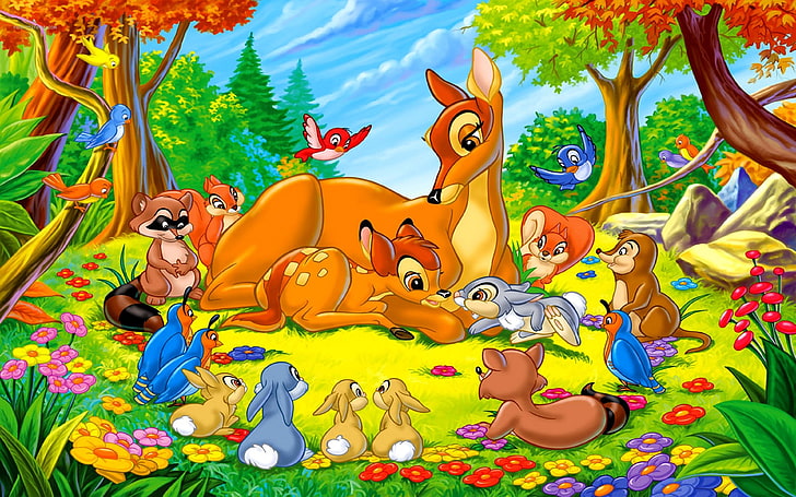 Cartoon Bambi Bambi’s Mother With Friends Foxes Fox Raccoon Squirrels Disney Cartoon Ultra Hd Wallpaper Hd 3840×2400, HD wallpaper