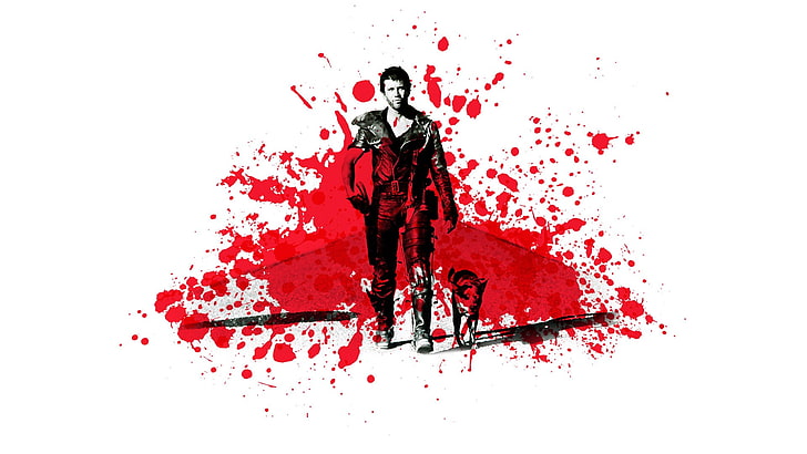 artwork, Mel Gibson, movies, Mad Max, red, white background