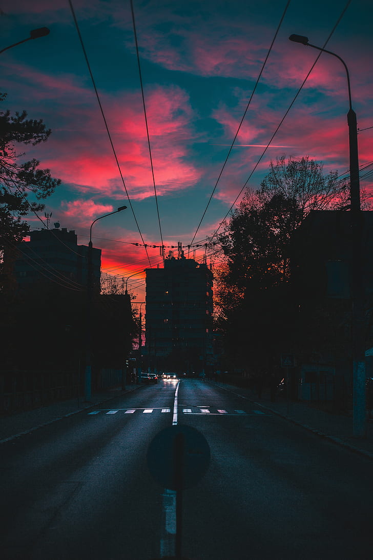 Free download | HD wallpaper: city, sunset, clouds, street, movement ...