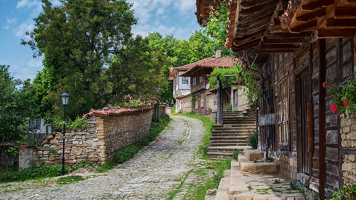 brown brick house, architecture, building, Bulgaria, village