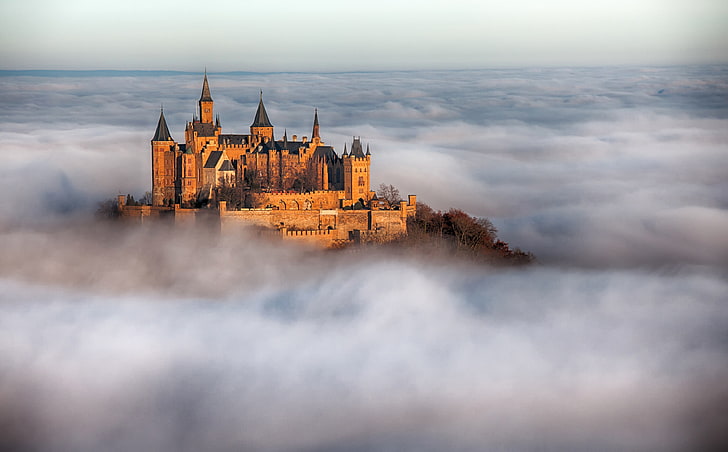 castle house, building, Germany, mist, Burg Hohenzollern, architecture, HD wallpaper