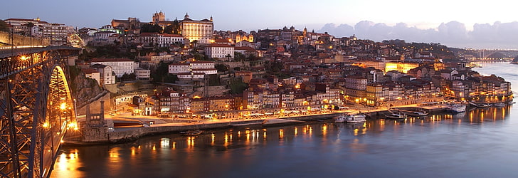 Invicta, landscape, Lights, night, Porto, Ribeira, architecture
